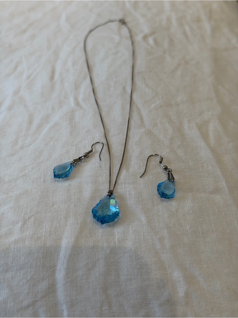 Swarovski Blue Crystal Teardrop Necklace with Matching Earrings
